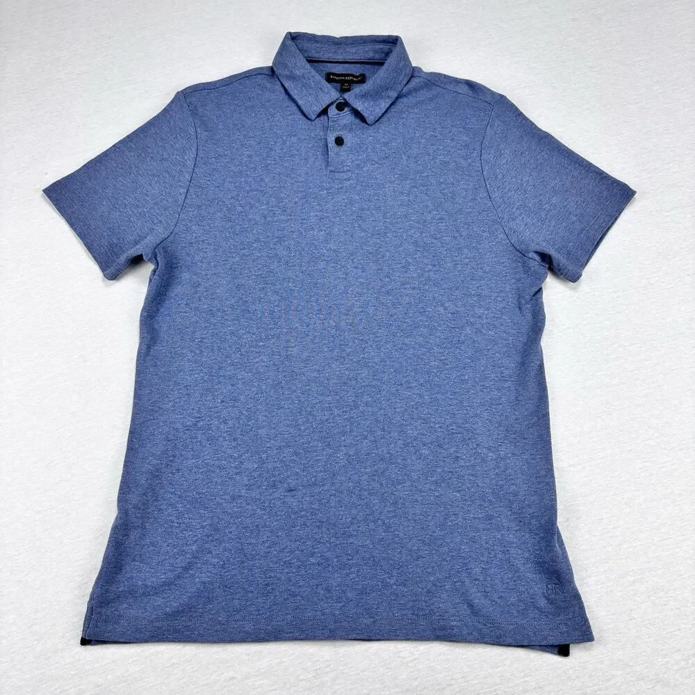 Banana Republic Polo M Blue Heather BR Logo Button